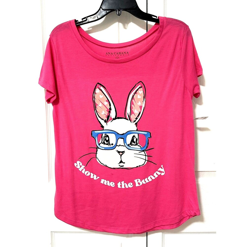 Ana Cabana Women’s T Shirt Size 1X Show Me The Bunny Pink NWT Easter